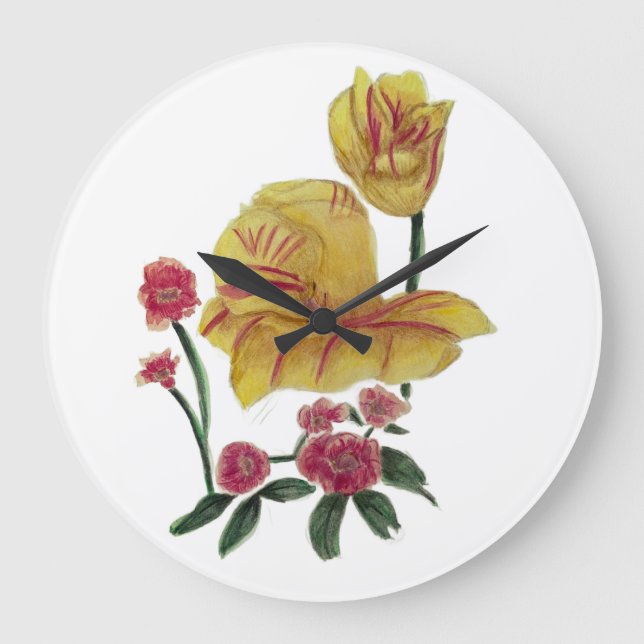 Wanduhr Aquarell Blumendesign (Vorderseite)