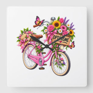 Wanduhr Floral Chic – Blumiger Rosa Fahrrad mit