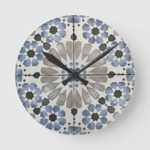 Wanduhr - Florales Design Blau Grau Replica