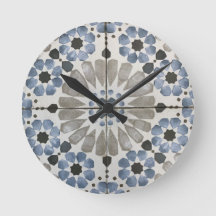 Wanduhr - Florales Design in Blaugrau-Replik