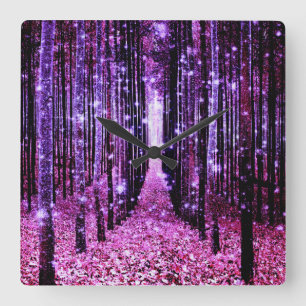 Wanduhr Magischer Wald Violett Pink