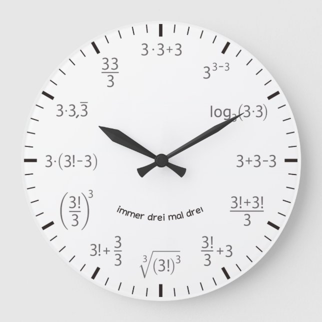 Wanduhr Mathe Uhr 3 x 3 Drei mal Drei (Vorderseite)