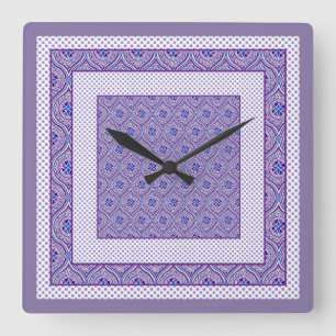 Wanduhr, Mauve, Weiße Ogeen und Polkas Quadratische Wanduhr