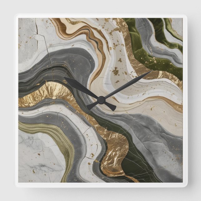 Wanduhr mit traumhaftem, grünem Marmordesign (Vorderseite)