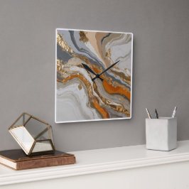 Wanduhr mit träumorangefarbenem und grauem Marmor