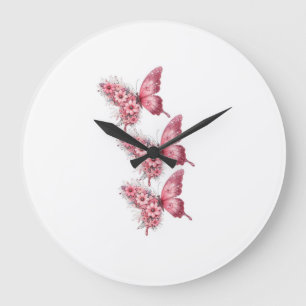 Wanduhr Schmetterlinge Rosa & Blumen – Design F