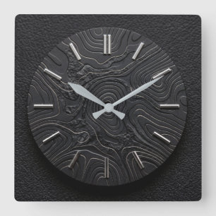 Wanduhr Schwarz Basalt + Silber Zifferblatt
