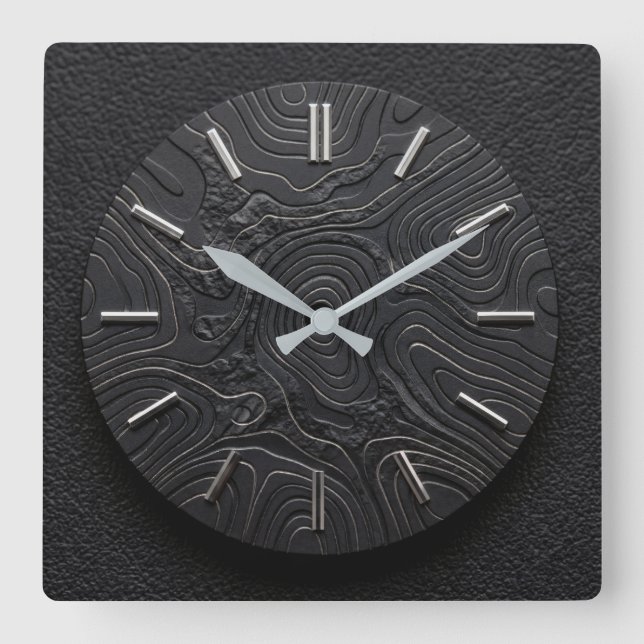 Wanduhr Schwarz Basalt + Silber Zifferblatt (Vorderseite)