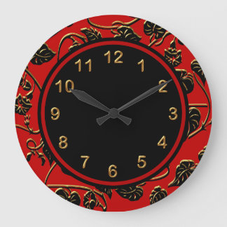Wanduhr-schwarzer roter Goldordnungs-Damast mit Große Wanduhr