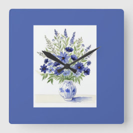 Wanduhr Vase der Wildblumen Blau Weiß