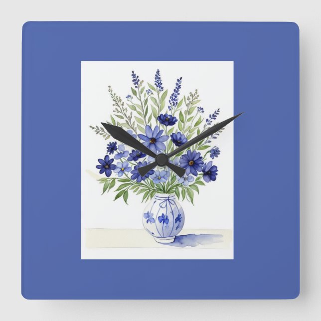 Wanduhr Vase der Wildblumen Blau Weiß (Vorderseite)
