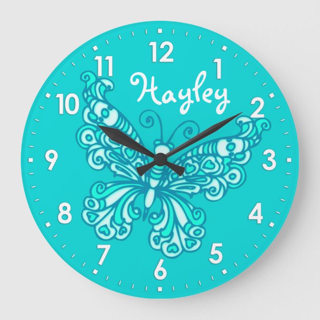 Wanduhr von Butterfly Aqua Minze Girls (Vorderseite)