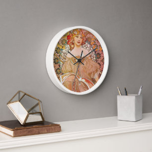 Wanduhr Weißer Holzrahmen Art Nouveau Réverie