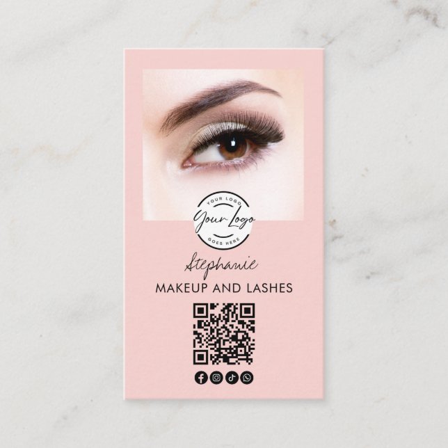 Wangenrotes Schrift-Logo QR-Code Foto Wimpern Stud Visitenkarte (Vorderseite)