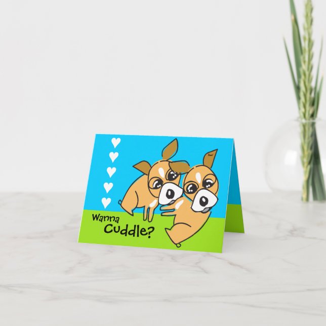 Wanna Cuddle Doggie Valentine's Card Feiertagskarte (Vorderseite)