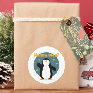 Wanna spielt Kawaii niedlicher Pinguinvogel Runder Aufkleber