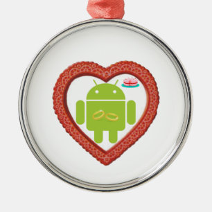 Wanze Droid Herz (Liebe) zwei Goldring-Rosa-Kuchen Silbernes Ornament