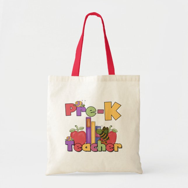Wanzen und Äpfel Pre-K Lehrer-T-Shirts und Tragetasche (Vorne)