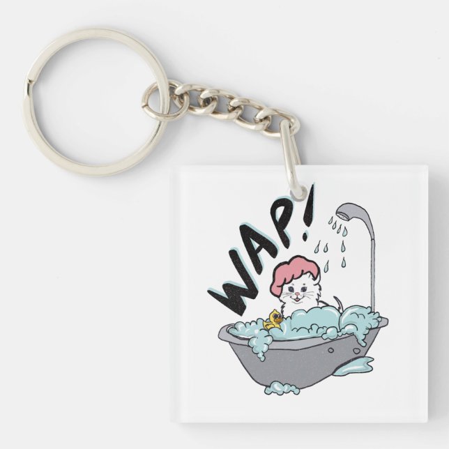 WAP-Katze in einem Tub-Acryl-Schlüsselanhänger Schlüsselanhänger (Vorderseite)