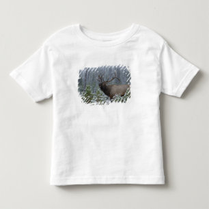 Wapitihirsch im Schnee rufend, röhrend, Yellowston Kleinkind T-shirt