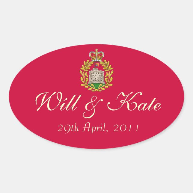 Wappen-Aufkleber für Royal Will & Kate (rot) Ovaler Aufkleber (Vorderseite)