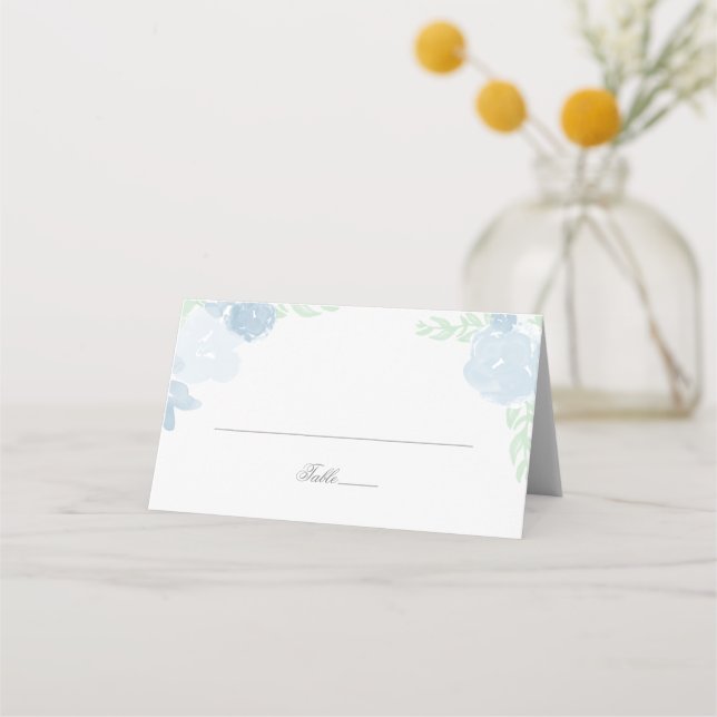 Wappen Blue Wedelcard Watercolor Platzkarte (Vorderseite)