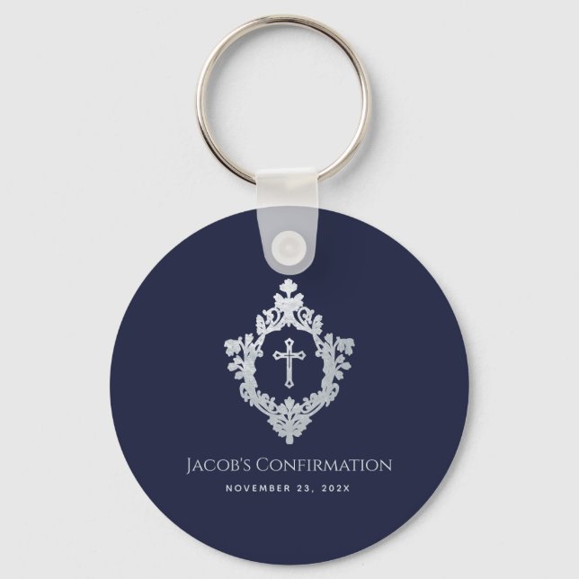 Wappen Boy Confirmation favorisiert Navy Blue Vint Schlüsselanhänger (Vorderseite)