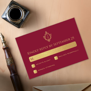 Wappen Burgundy Imitats Gold Elegante Wedding Mono RSVP Karte