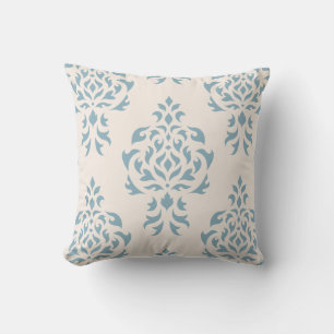 Wappen Damask Muster - Blau auf Creme Kissen
