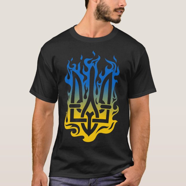 Wappen der Ukraine Trident Gelbblauer Feuer T-Shirt (Vorderseite)