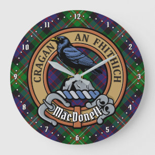 Wappen des Clan MacDonell of Glengarry über Tartan Große Wanduhr