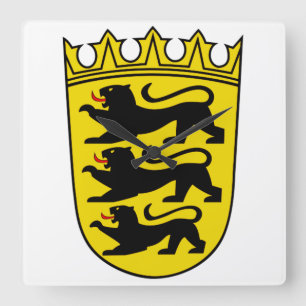 Wappen des deutschen Bundeslandes Baden-Württember Quadratische Wanduhr