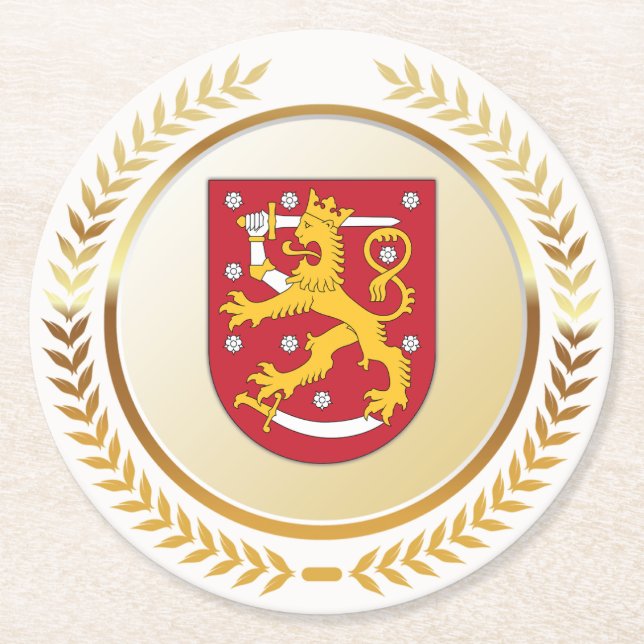 Wappen Finnlands Runder Pappuntersetzer (Vorderseite)