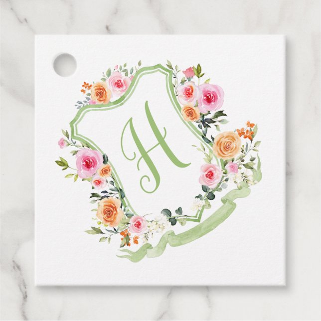 Wappen für Blumenfarben, grün und rosa Geschenkanhänger (Vorderseite)