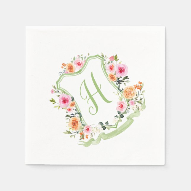 Wappen für Blumenfarben, grün und rosa Serviette (Vorderseite)