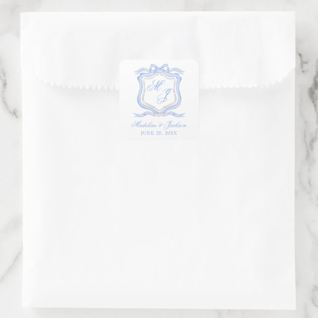 Wappen für das Blaue Monogramm im Aquarellfarben-D Quadratischer Aufkleber (Tasche)