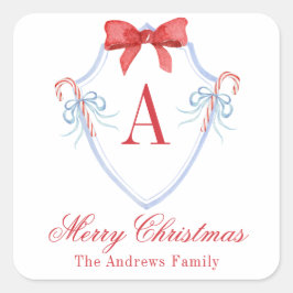 Wappen für die Bow Candy Cane Quadratischer Aufkleber