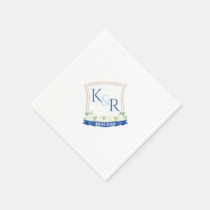 Wappen für Hochzeiten an der weißen und blauen Küs Serviette