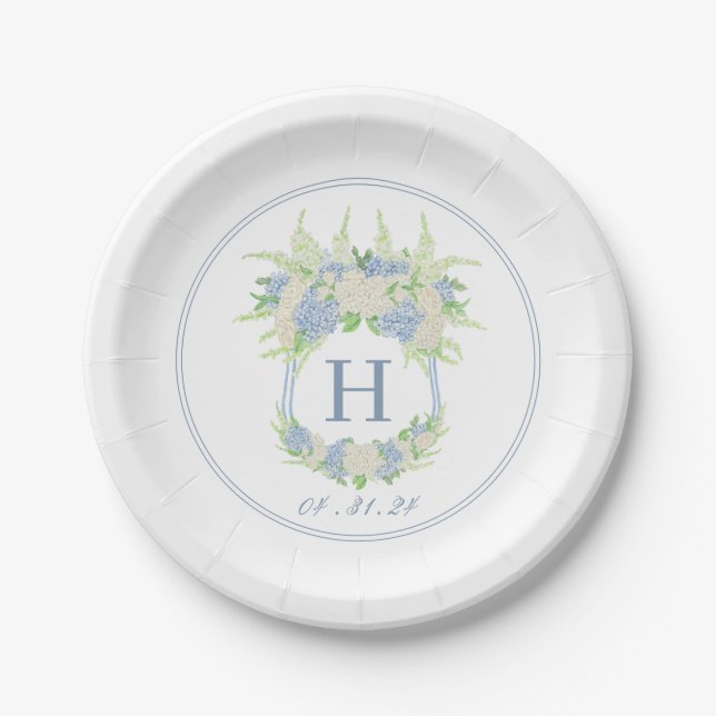 Wappen für Wasserfarben Blau und Weiß Pappteller (Vorderseite)