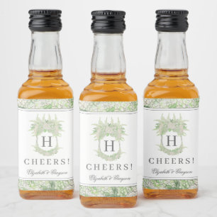 Wappen für Wasserfarben Grün und Weiß-Hydrangea Alkoholflaschenetikett