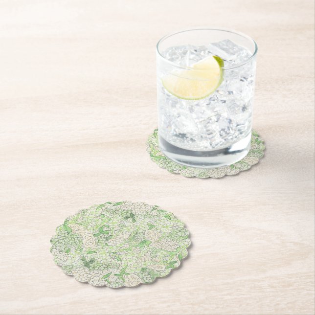 Wappen für Wasserfarben Grün und Weiß-Hydrangea Untersetzer (Vor Ort)