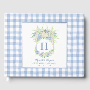 Wappen Gingham: Aquarell Blau und Weiße Hydrangea Gästebuch