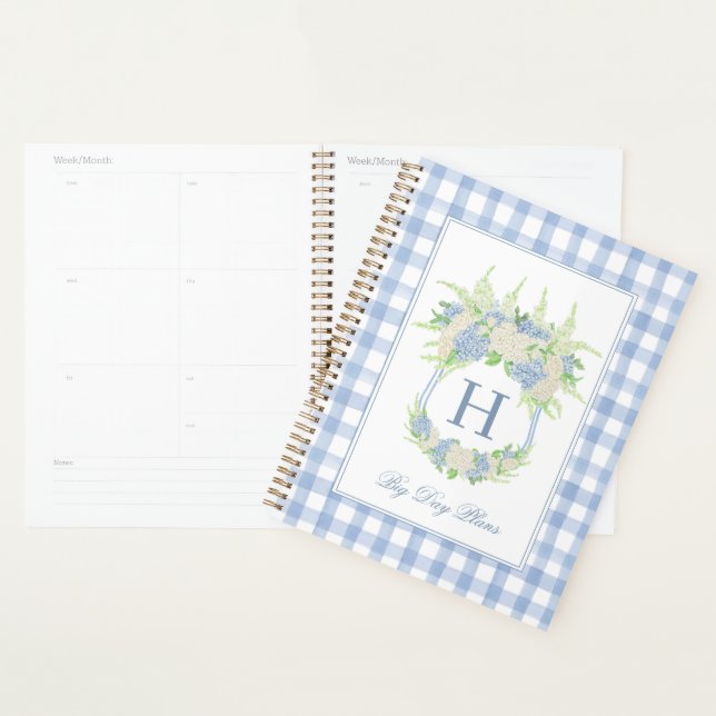 Wappen Gingham: Aquarell Blau und Weiße Hydrangea Planer (Anzeige)