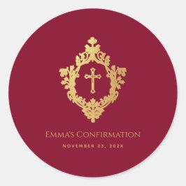 Wappen Girl Confirmation Burgundy Imitats Gold Vin Runder Aufkleber