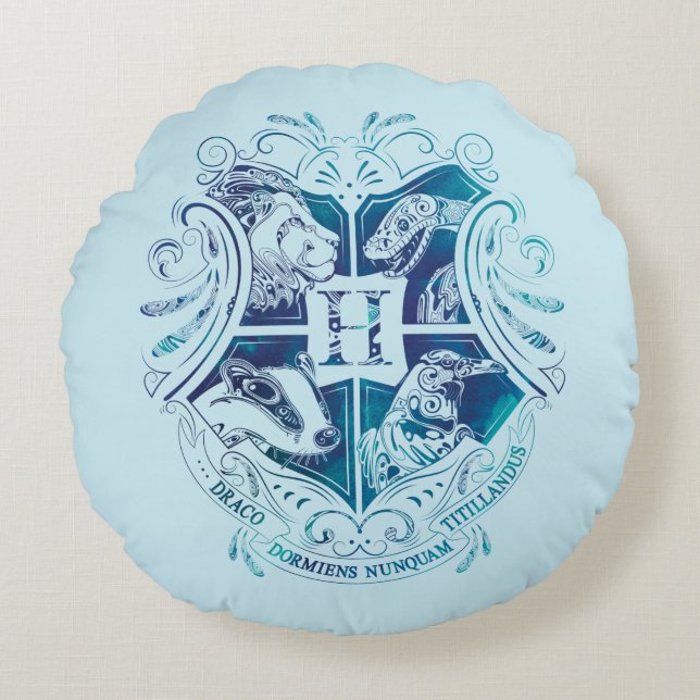 Wappen Harry Potter | Aguamenti HOGWARTS™ Rundes Kissen (Vorderseite)