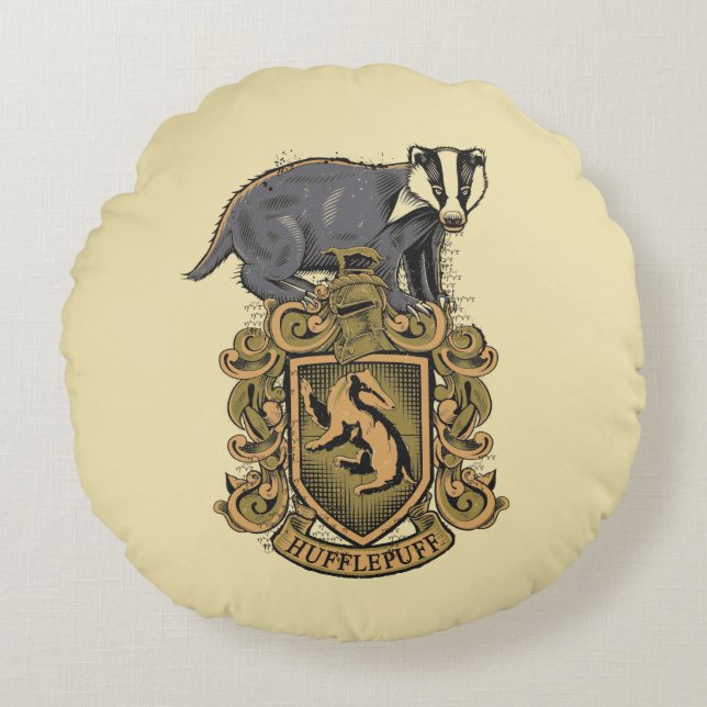 Wappen Harry Potter | Hufflepuff mit Dachs Rundes Kissen (Vorderseite)