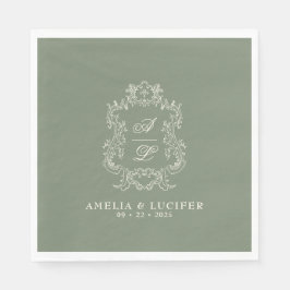 Wappen-Hochzeit mit grünem und Elfenbeinflor Serviette