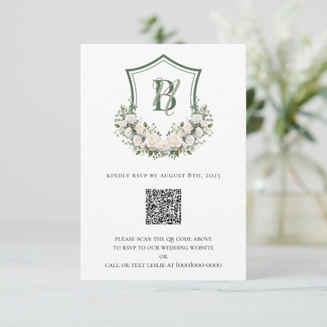 Wappen Hochzeit von weißen Blume RSVP Karte (Stehend Vorderseite)