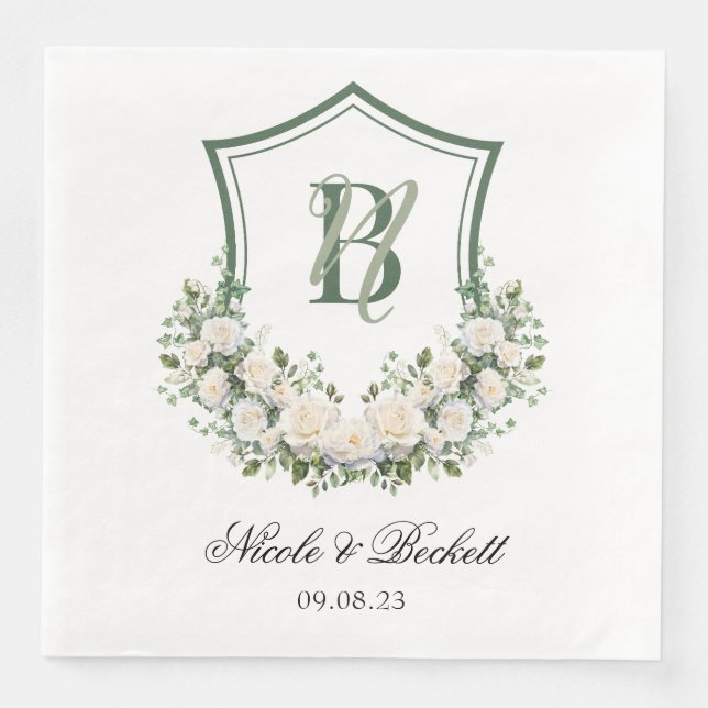 Wappen Hochzeit von weißen Blume Serviette (Vorderseite)