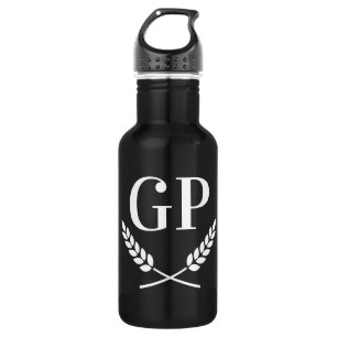 Wappen-Logo auf Monogramm, schwarze Flasche Edelstahlflasche